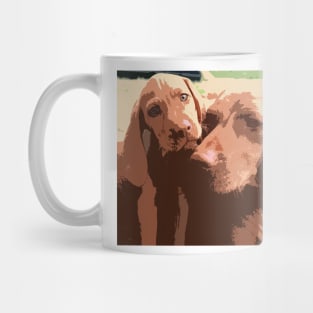 Viszla Mother And Puppy Portrait Abstract Mug